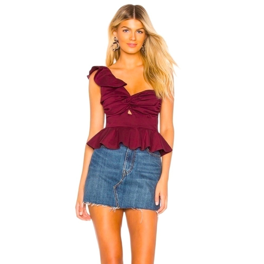 NWOT REVOLVE ABOUT US Sofia Peplum Top Wine Red S